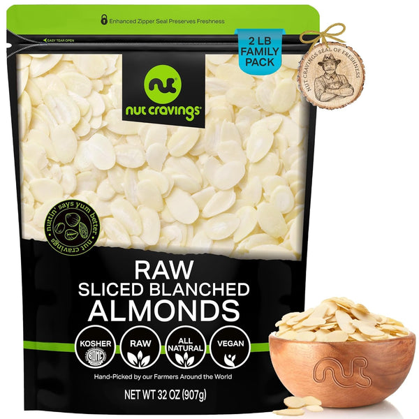NUT CRAVINGS - Blanched Sliced Almonds - Raw, (32oz - 2 LB)