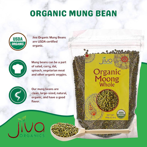 4 LB Jiva Organics Organic Mung Beans Whole LARGE Bag - Green Moong Bean