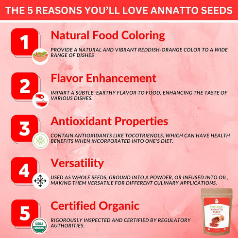 4 Oz. SPICY ORGANIC Annatto Seeds Whole USDA Certified Organic - All-Natural Achiote Seeds Spice and Seasoning