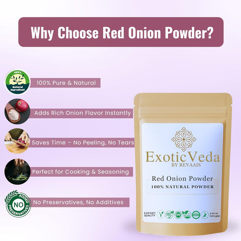 100g (3.53oz) 100% Exotic Veda Red Onion Powder | Pure & Natural | Non-GMO, Gluten-Free, Vegan | No Preservatives |