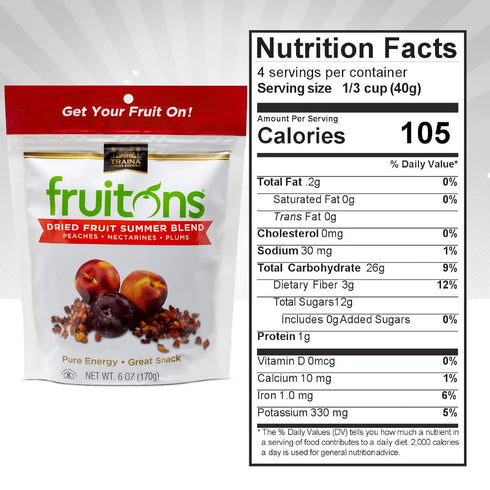 Summer 6 oz (pack 2) Traina Home Grown Fruitons California Sun Dried Blend Fruit Mix - Peaches, Nectarines and Plums