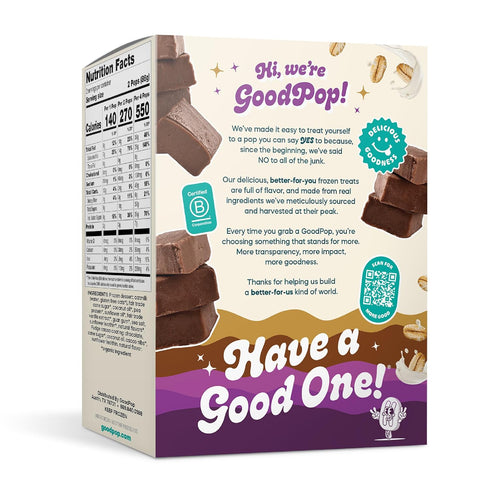 4 Count GOODPOP - Dairy Free Fudge N' Vanilla Crunch Bars - Non-GMO, Gluten Free