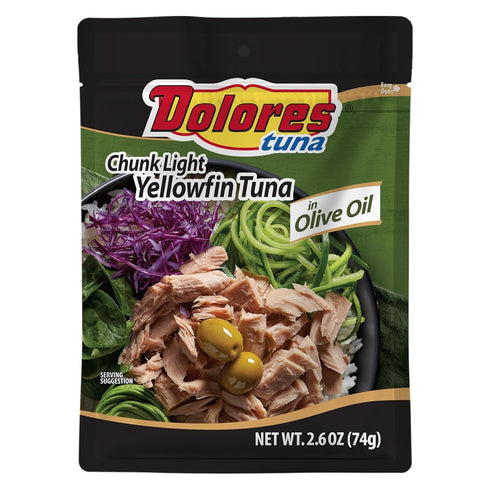 Dolores Chunk Light Yellowfin Tuna in Olive Oil 2.6 oz Pouch Ready-to-Eat