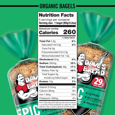 26g 5 Count Dave's Killer Bread Epic Everything Bagels, Organic Bagels, Whole Grains per Bagel