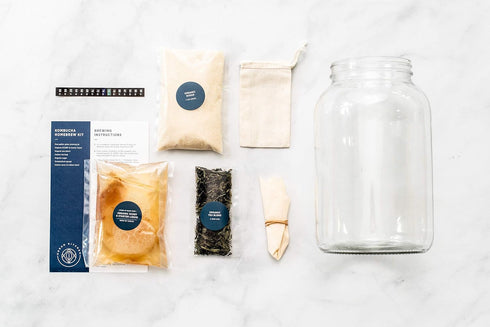 Urban Kitchen Kombucha 1 Starter Kit Includes Organic SCOBY, Starter Liquid, Gallon Glass Jar, Temp Gauge, Tea