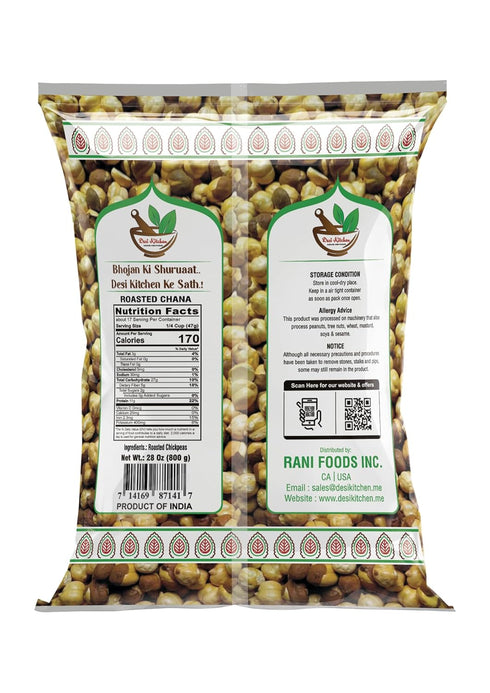 DESI KITCHEN AUTHENTIC INDIAN PRODUCTS 28oz (800g) Desi Kitchen Roasted Chana | Roasted Chickpeas | Non GMO | Unsalted