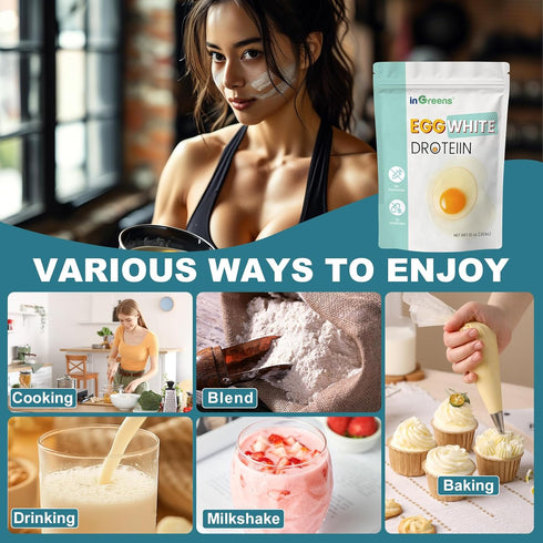10 Oz inGreens Dried Egg White Protein Powder, Gluten-Free & Non-GMO & Soy-Free Egg Whites, Made in USA, Versatile