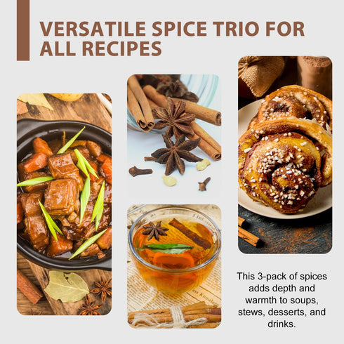 Set, 12 oz (4 oz Soeos Cinnamon Sticks, Whole Cloves, and Star Anise, Bulk Spices Total Each), Premium Whole Spices