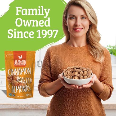 Pack 3, 5 oz Almond Brothers Roasted Almonds - of - Hand Crafted Cinnamon Glazed Roasted Almonds, Gluten-Free, Non-GMO