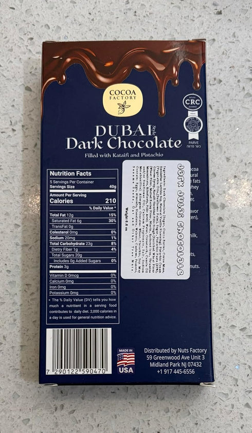 Generic Kosher Dubai Chocolate Bar Filled with Kataifi and Pistachio (Dark Chocolate)