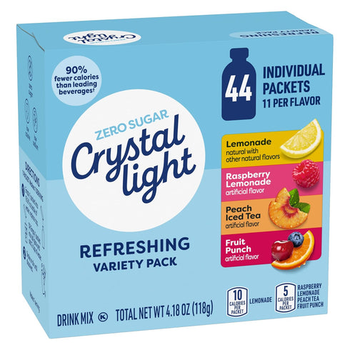 Pack, 44 Packets, 4.18 oz Crystal Light Refreshing Drink Mix Variety for Convenient Hydration, Lemonade, Raspberry