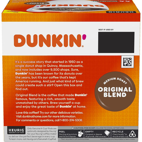 2091512 44/Box (006933) Dunkin' Donuts Original Blend Coffee K-Cup Pods Medium Roast