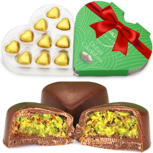 10 Pack Heart-Shaped Dubai Chocolate Pcs Pistachio for Mother`s Day or Every Occasion, Luxurious Pistachio Chocolate
