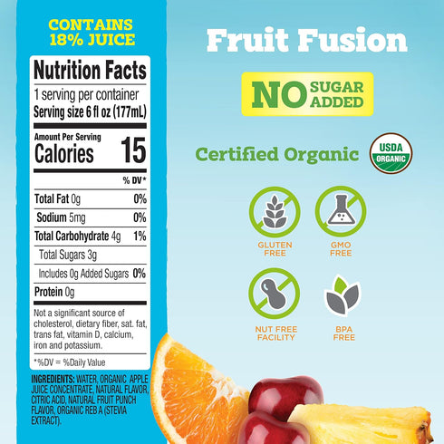 good2grow 24 Pack, 6 oz, Pack 24 Organic Fruit Fusion Juice for Kids - Juice Bottles Bulk Reusable Bottle, No Sugar