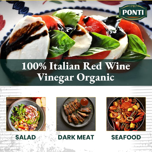 100% 16.9 oz Ponti Italian Red Wine Vinegar for Cooking - Organic Red Wine Vinegar with Balanced Acidity & Harmonious