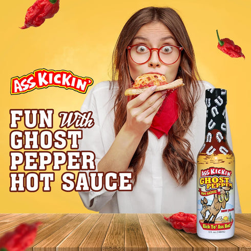 5 oz ASS KICKIN' Ghost Pepper Hot Sauce - - Premium Gourmet Hot Sauce for Chicken Wings and Breakfast BurritosPerfect