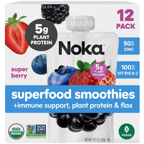 Noka Superfood Fruit Smoothie Pouches with Immune Support, Super Berry, Healthy Snacks