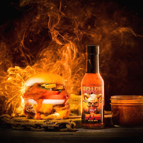 Hellfire Hot Sauce Infierno De Ajo Rojo, Gourmet Red Salsa Hot Sauce, 5 oz