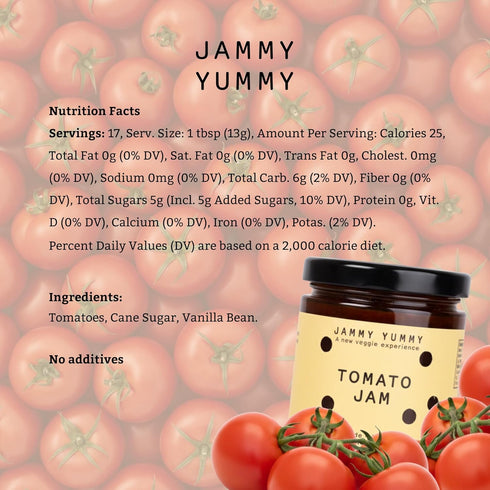 Jammy Yummy 8 (Pack 1) Tomato Jam - Handmade, Simple Ingredients, No Additives, Vegan, Gluten-Free - Ounce Jar