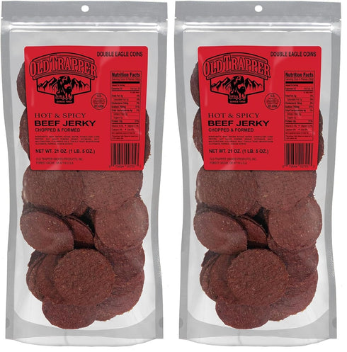 Old Trapper Double Eagle Beef Jerky,Hot & Spicy Flavor,21 Ounce Package,Natural Wood