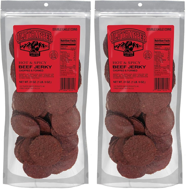 Old Trapper Double Eagle Beef Jerky,Hot & Spicy Flavor,21 Ounce Package,Natural Wood