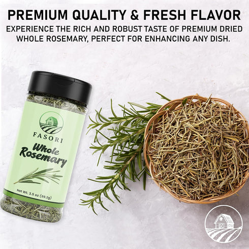 (3.5oz) Fasori Rosemary Whole Leaves Premium Dried Whole Rosemary Herb, Aromatic Mediterranean Spice for Cooking