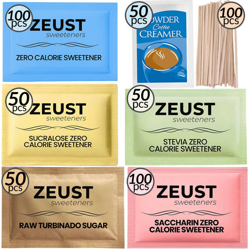 Packets Set 500 Packets Sugar Variety & Powder Creamer Gift for Coffee, Ct Bulk Stevia, & Raw Sugar for Coffee Variety
