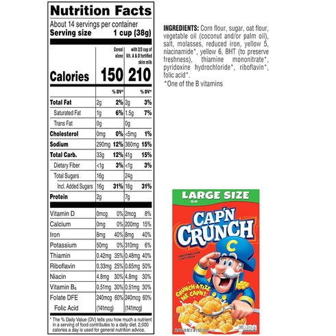 18 oz (4 Pack) Cap'n Crunch Cereal, Original, Large Size Boxes