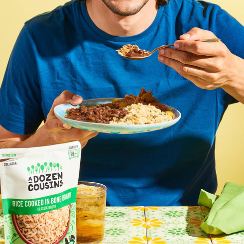 Dozen 6pk, 8oz Packets A Cousins Classic Bone Broth Rice Ready to Eat Seasoned High Protein Rice, Clean Ingredients