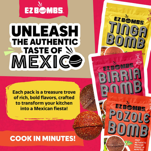 Pack Pozole, Pozole EZ Bombs Variety Tinga & Birria Bomb Seasonings Authentic Mexican Spice Mix for Tacos, Tortas