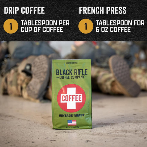12oz Black Rifle Coffee Company Vintage Roast, Bag, Ground Coffee Medium Roast - Roasted Blend Made from Arabica Beans