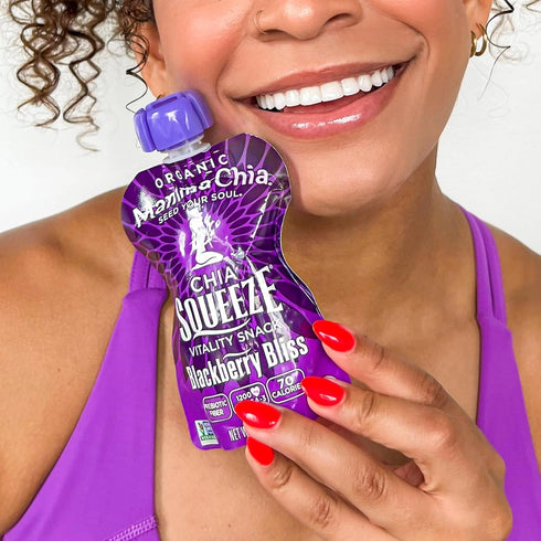 Mamma 24- 3.5 70 Chia Organic Vitality Squeeze Snack, Blackberry Bliss, Ounce Chia Pouches. USDA Organic, Non-GMO
