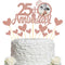 Sumerk 25th Anniversary Cake Topper, 13PCS Rose Gold Glitter Decorations Set for Wedding Celebration Party