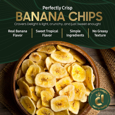 100% (2 Lb) Cravers Delight Dried Banana Chips (Sweetened) Dried Fruit Chips Made from Bananas Sweet & Crunchy Dry