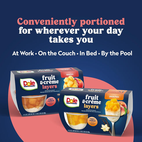 4oz 24 Dole Fruit Bowls Low Fat Apples & Creme Parfait Snacks, Total Cups, Gluten & Dairy Free, Bulk Lunch Snacks