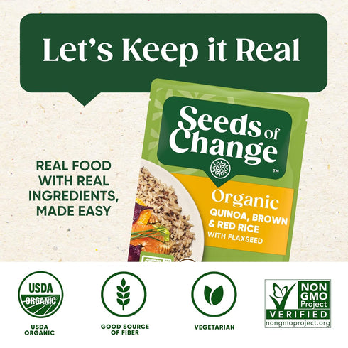 8.5 (Pack 6) SEEDS OF CHANGE Organic Quinoa, Brown & Red Rice with Flaxseed, Microwaveable Ready to Heat, Ounces