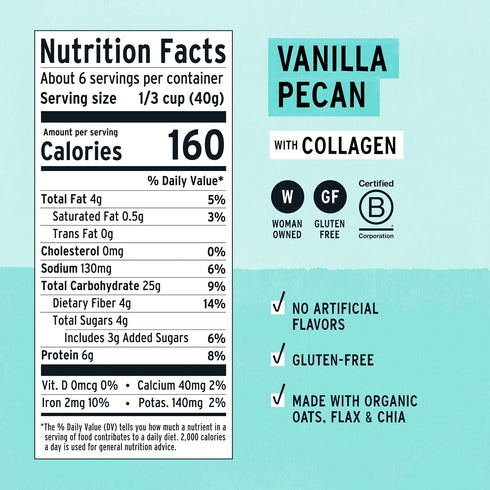 8 Purely Elizabeth, Oat Pouch Collagen Vanilla Pecan, Ounce