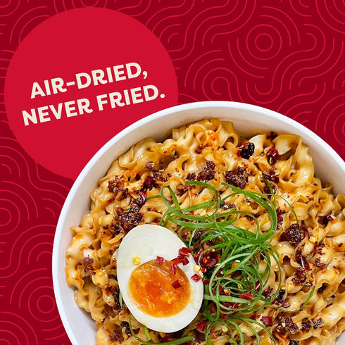 (24 Packs) 11g A-Sha Squiggly Noodle with Chili Crisp Drizzle and Rich Soy Sauce | of Protein | Premium Air Dried Never