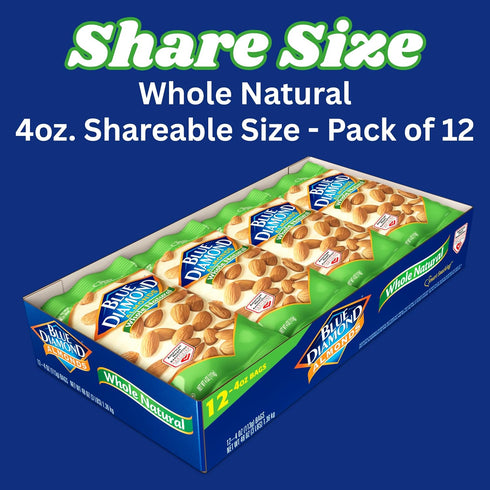 4 (Pack 12) Blue Diamond Almonds, Raw Whole Natural, Ounce