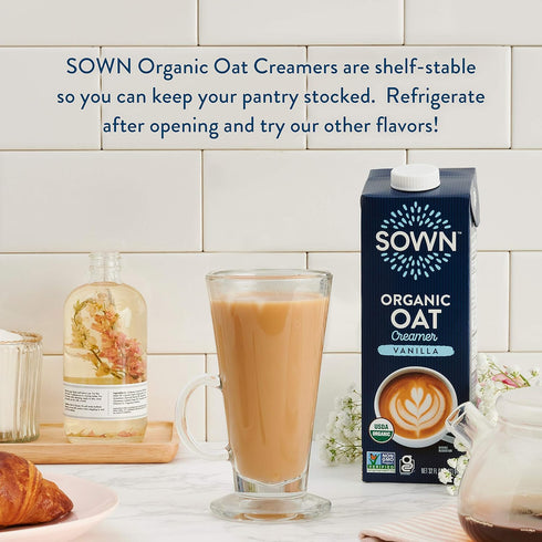 32oz (Pack 6) SOWN Organic Oat Creamer Vanilla - Barista Oat Milk Non Dairy Coffee Creamer - Plant Based, Dairy-Free