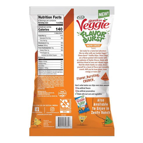6 Oz (Pack 6) Sensible Portions Garden Veggie Flavor Burst Tortilla Chips, Nacho