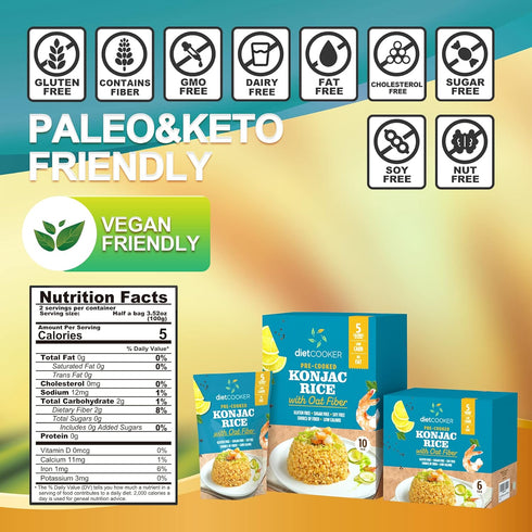 6 Pack 9.52 oz, Shirataki Rice, DIET COOKER Konjac Rice Inside, Keto & Vegan Friendly, Odor Free, Low Calorie, Zero Net