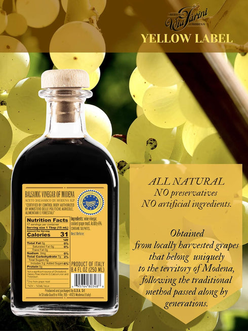 Via Farini 8.45 Oz Yellow Label Aceto Balsamico Di Modena IGP Aged Artisan Italian Balsamic Wine Vinegar Fl with Gift