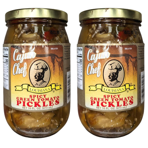 Cajun Chef Spicy Green Tomato Pickles 16oz (Pack of 2) - Tangy and Delicious