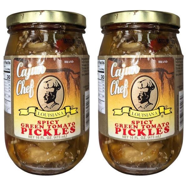 Cajun Chef Spicy Green Tomato Pickles 16oz (Pack of 2) - Tangy and Delicious