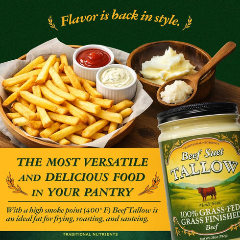 28oz Pasture Raised Beef Tallow, Grass-Fed & Grass-Finished, Made from Beef Suet for More Nutrients, Glass Jar