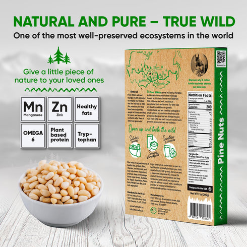 7oz FROM WILD Fresh Organic Pine Nuts Certified Vegan Kosher Unsalted Pignolias - Siberian, for Pesto, Raw nuts