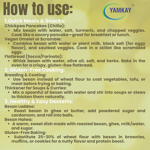 100% (300 Yamkay Organic Kadalai Maavu Pure Besan Flour (Gram Flour/Chickpea Flour) | Natural, Gluten-Free GM, Besan