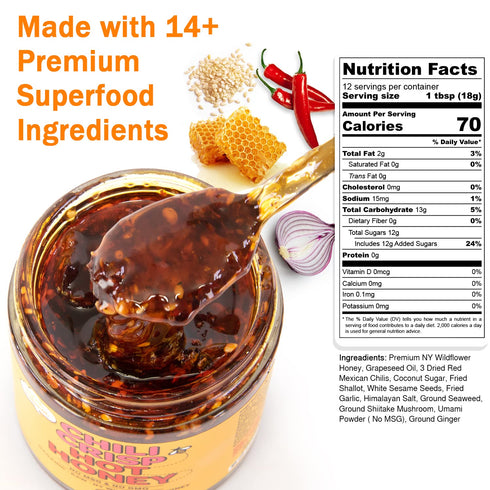 SAUCE UP 100% Natural Artisan Chili-Crisp-Hot-Honey 7.7oz - Crafted in NY, Premium 14 Ingredients, Flavor Bomb