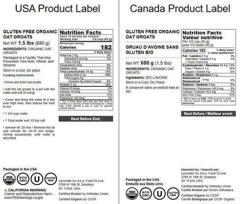 1.5 100% Food to Live Gluten Free Organic Oat Groats, Pounds Whole Grain, Non-GMO Seeds, Raw, Non-Irradiated, Vegan